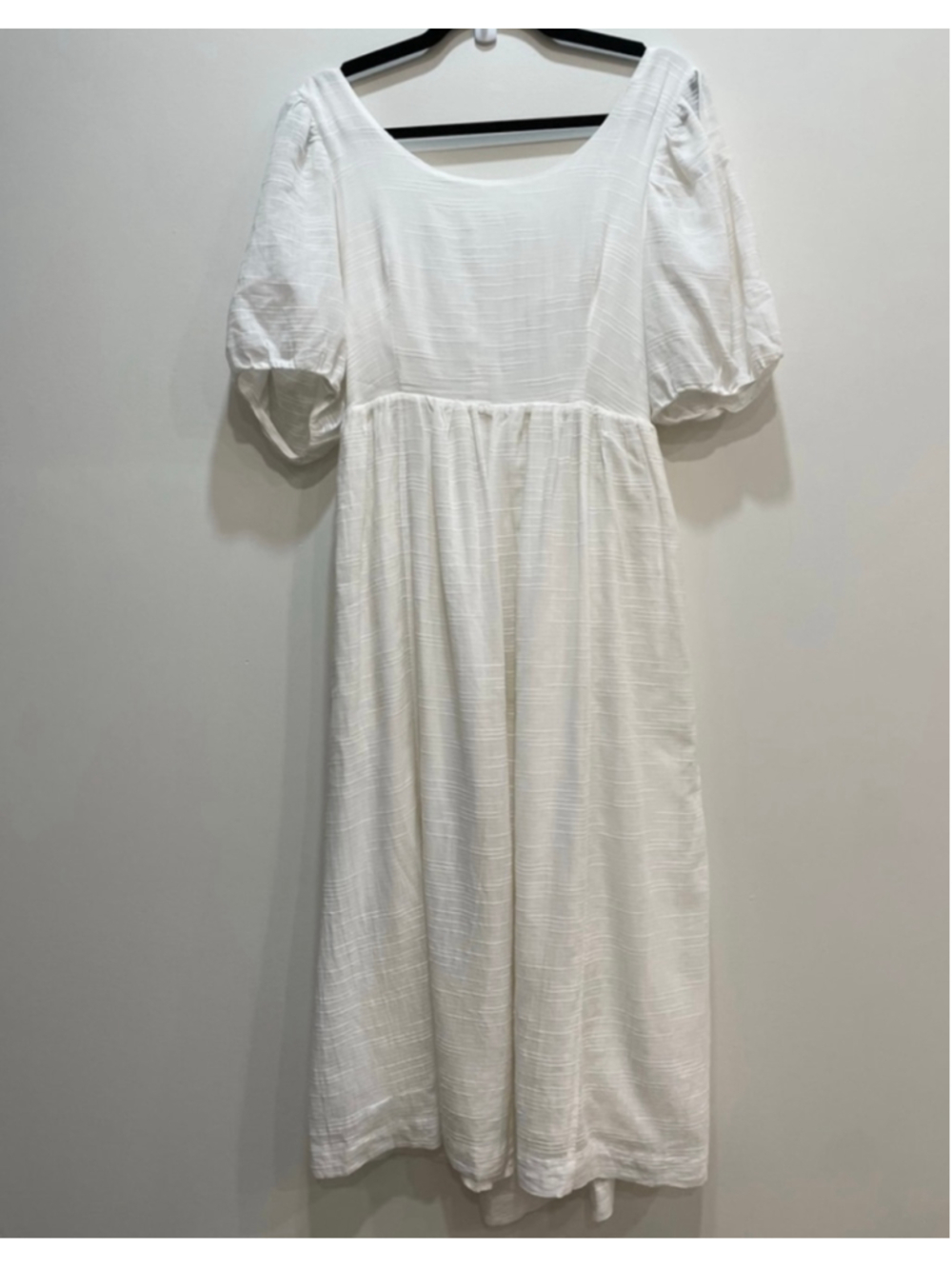 En Saison White Cottagecore Puff Sleeve Open Back Tie Midi Sundress M Tradwife